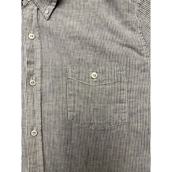 Weatherproof Vintage Linen Shirt Sleeve Button Up Mens LG Blue/White Striped - Picture 3 of 9